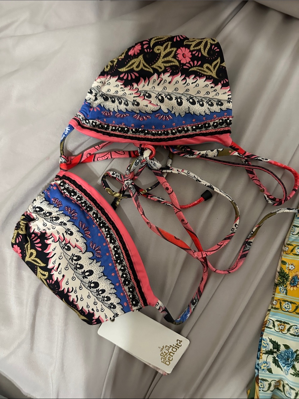 Agua Bendita Pink, Blue & Black Paisley Triangle Bikini Top